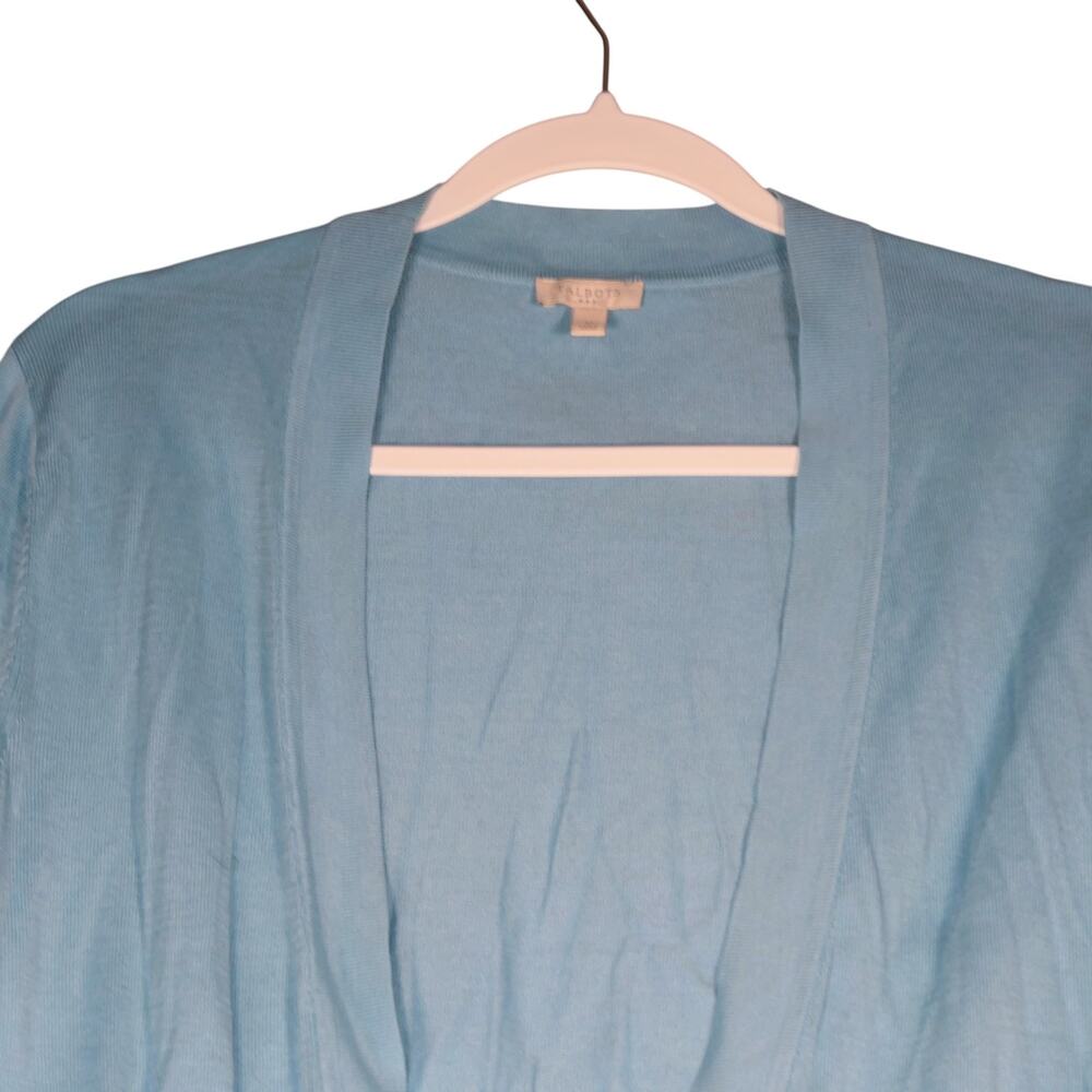 Talbots Cardigan Sweater Womens Medium Blue Open Front 3/4 Sleeve Lightweight - Picture 3 of 11